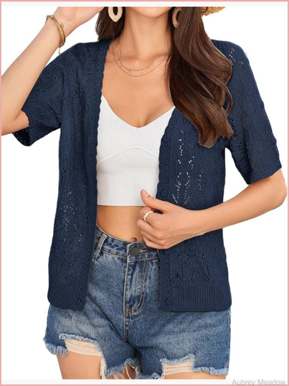 V Neck Cardigan Open Front Crochet Knit Bolero Shrugs Women's
